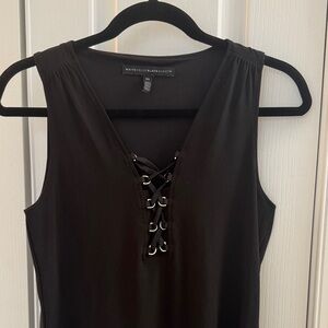 White House Black Market Black Sleeveless Lace-Up Blouse